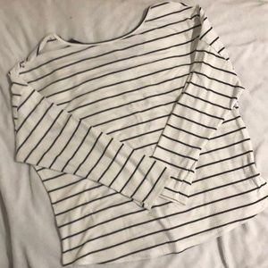 White and black Long sleeve striped shirt with black lace